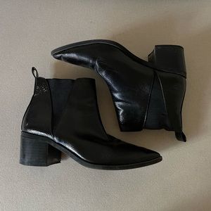Black patent pointed toe booties